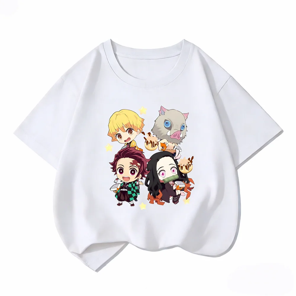 Bandai Demon Slayer Kids T-Shirt 100% Cotton Tanjiro Nezuko Boys Girls Summer Short Sleeve Clothes Children Anime Chibi Tees