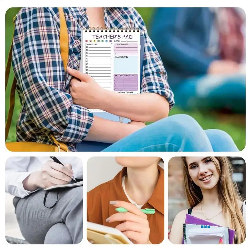 Заметки для учителей, 50 листов, список дел для учителей, блокнот 5,8 х 8,3 дюйма, милый органайзер для письма с двойной катушкой, ежедневник для