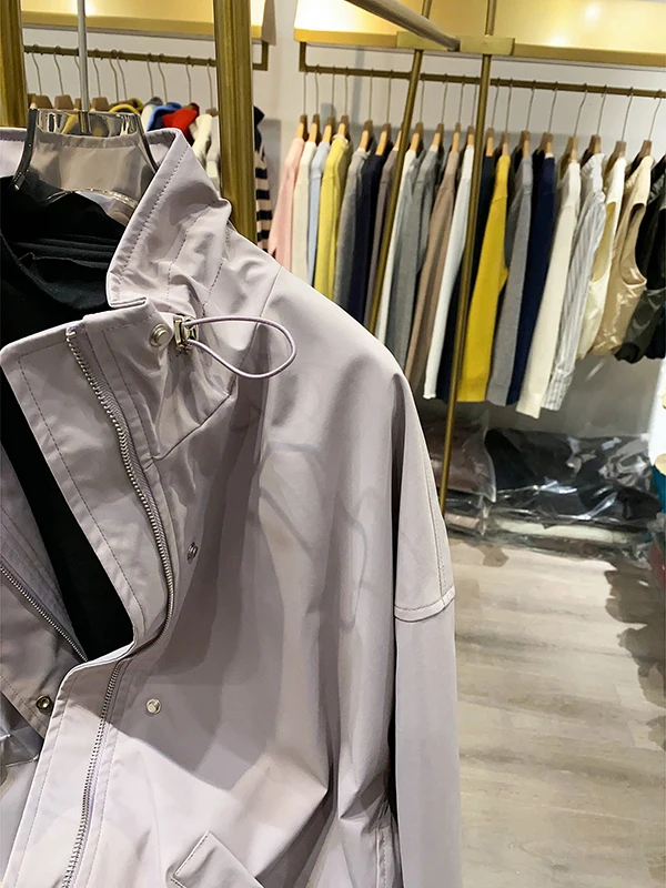 Women's Stand Collar Drawstring Buttoned Jacket Loose Windproof Commute Style Short Coat Spring Autumn New Arrival