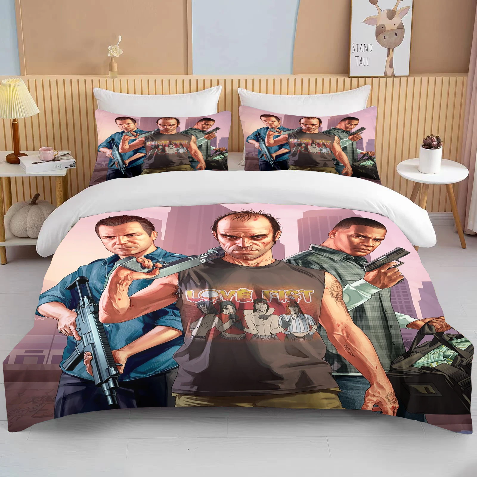 

10 sizes 3d Game GTA V Bedding Set Cartoon Duvet Covers Grand Theft Auto Bed Linens Bedclothes With Pillowcase Dropsjpping