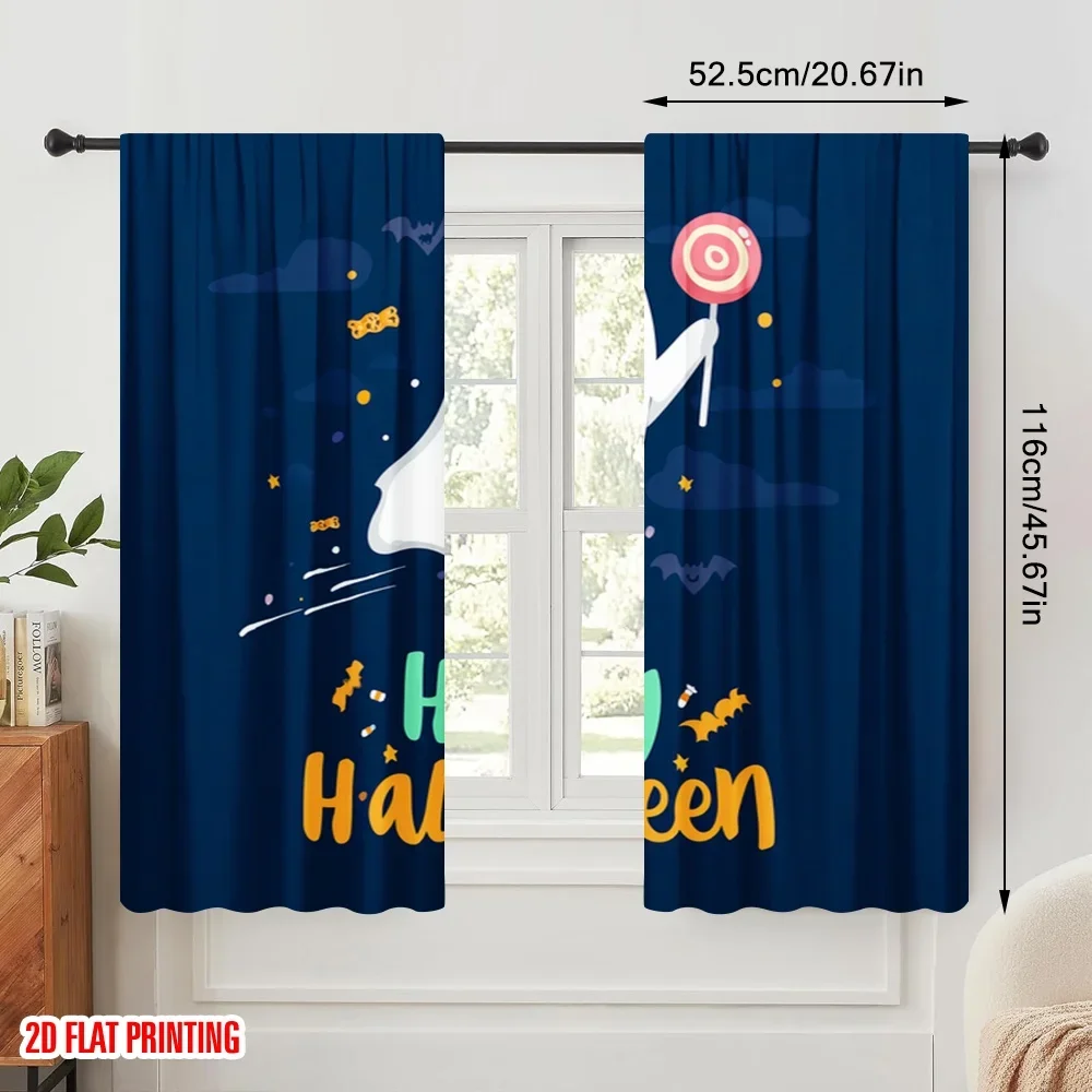 2pcs,2D plane printing Popular Curtains halloween ghost (15) Versatile Polyester Fabric (without rod) Decorations Inside Perfect