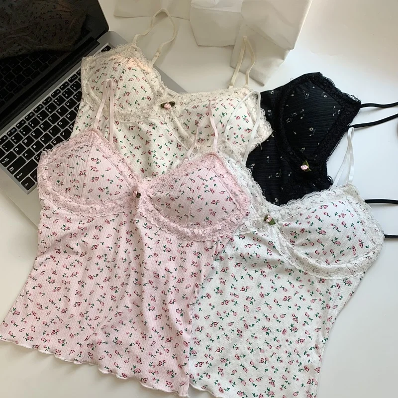 توب نسائي صيفي قصير مثير بتصميم أمريكي عتيق من الدانتيل الأسود المزهر، ضيق ومناسب للجسم مع حشوة صدر، بلوزة متعددة الاستخدامات...