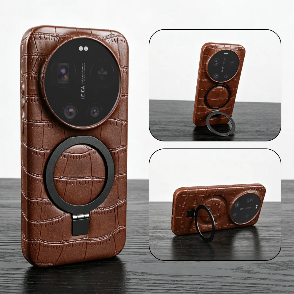 For Magsafe Bracket Stand Holder Leather Case For Xiaomi 17 Ultra 15 15T 17T 17 Pro Max 13T 14T 12 13 Lite Phone Case Back Cover