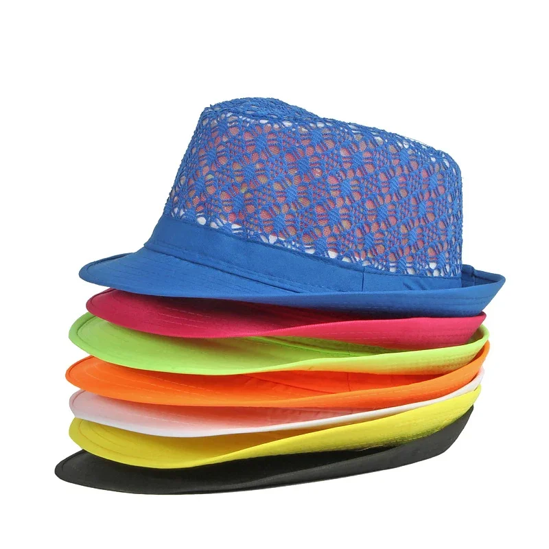 Summer Breathable Hollow Sun Hat Women Beach Sun Hats Cuban Trilby Men Caps Candy Color for Party Sun Hat Sombreros