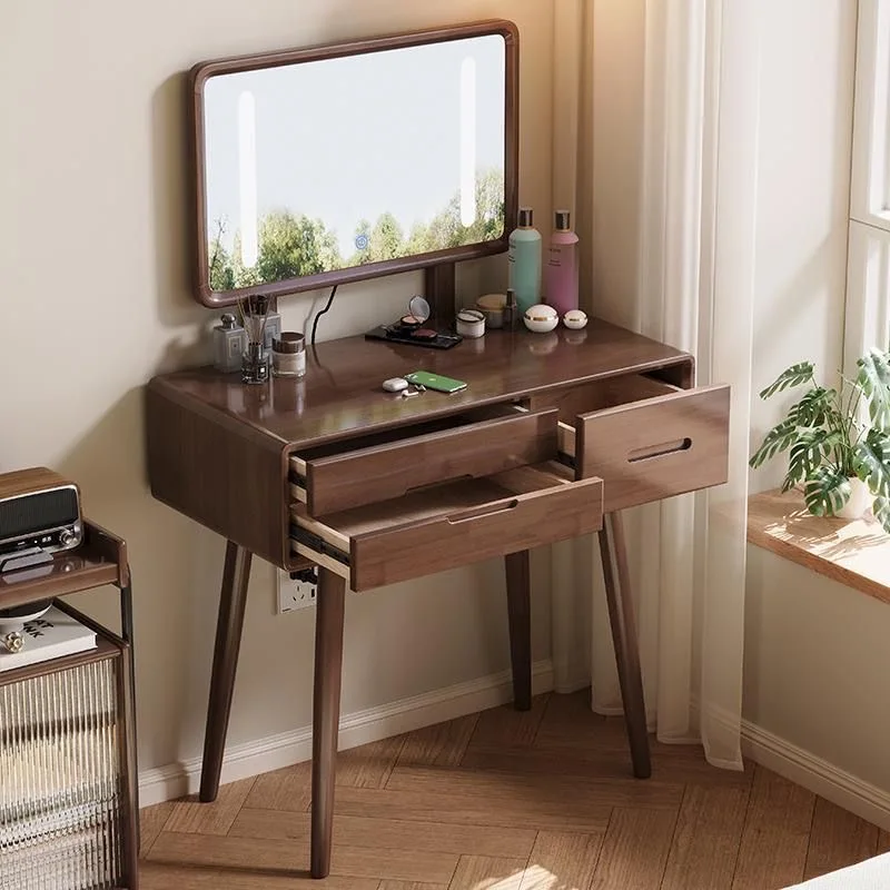 

✗x Nordic Solid Wood Vanity Table with Mirror for Small Spaces^