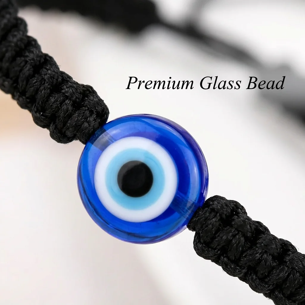 Klassisches Evil-Eye-Armband zum Schutz Glücksbringer Schwarzes Seil Verstellbares Armband Spiritueller Schmuck für Männer und Frauen – Detail 3