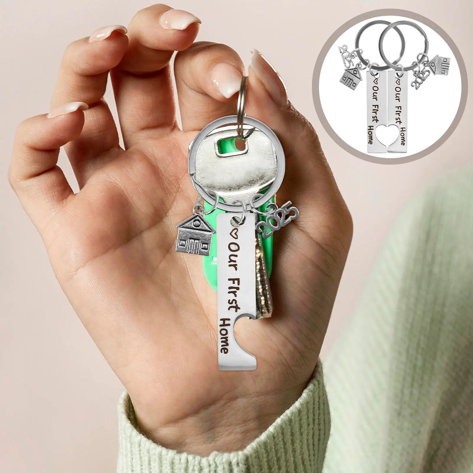 2Pcs Our First Home Stainless Steel Keychain Housewarming Favor New Homeholders Keepsake New House Keyring 2025