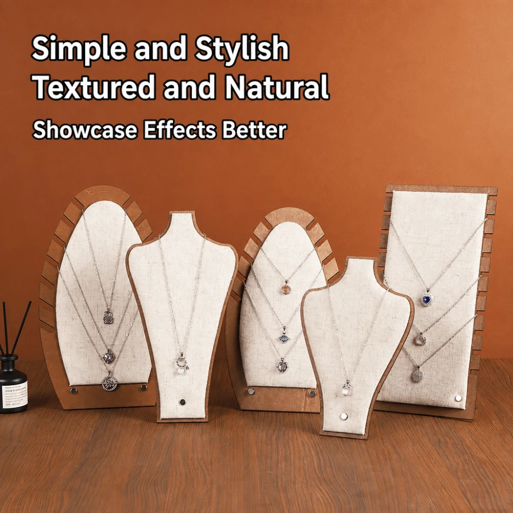 Durable Wooden Linen Necklace Display Stand Bust Torso Shape Freestanding Necklace Bust Display Stand Jewelry Pendant Holder