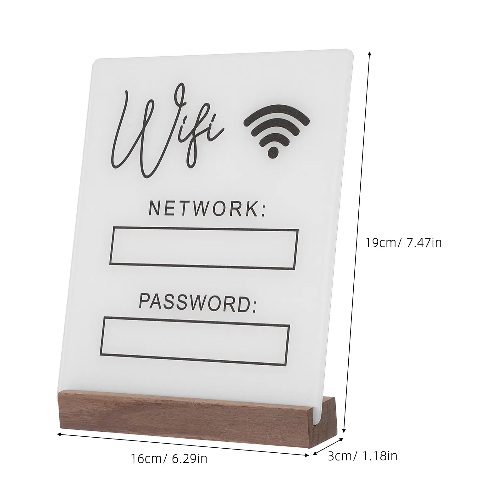 Minimalist White Acrylic WiFi Password Sign with Sturdy Wooden Base Functional Decorative Desk Sign for Business WiFi Network