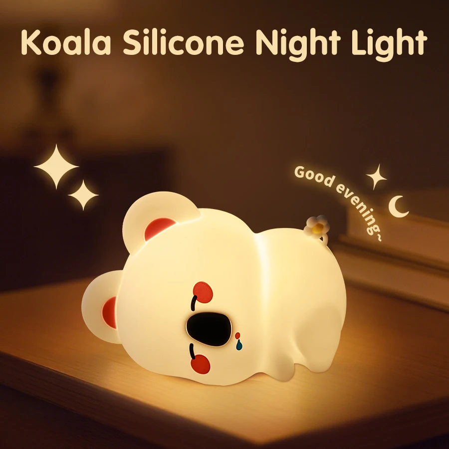 Cute Koala Night Light Rechargeable Silicone Lamp Touch Dimmable Bedside Nightlight For Nursery Bedroom Decor Kids Birthday Gift