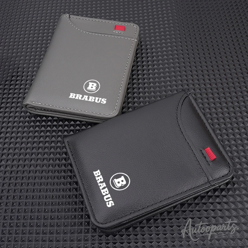 Carteira de couro masculina com logotipo de carro, porta-moedas, porta-cartões de identificação personalizado para Brabus Smart W204 W205 GLC G65 W463 G500 G350 CLA W464