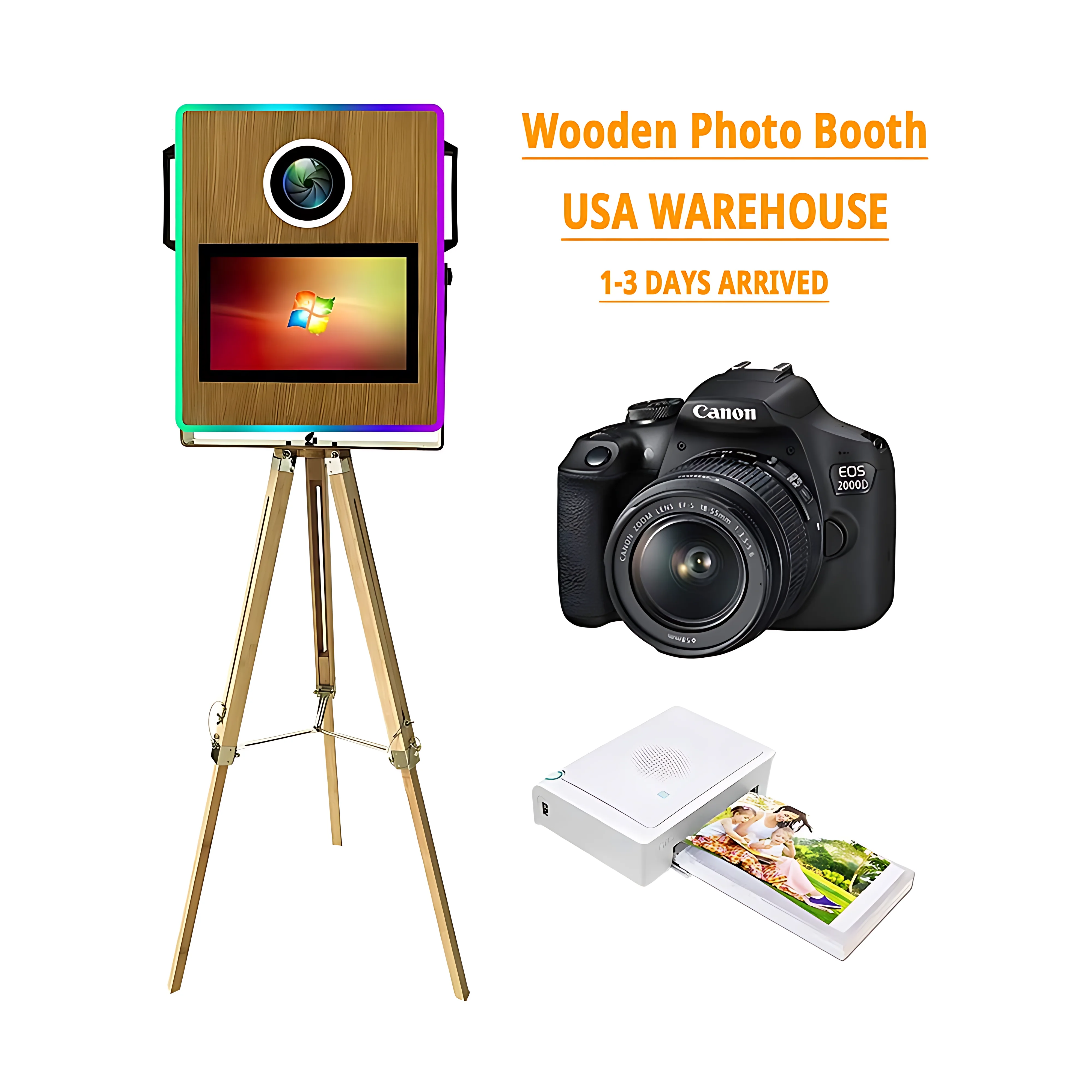 New Design Portable Wedding Wood Vintage Photo Booth Price US Wholesale Retro Wooden Photo Booth Machine With Printer and Camera