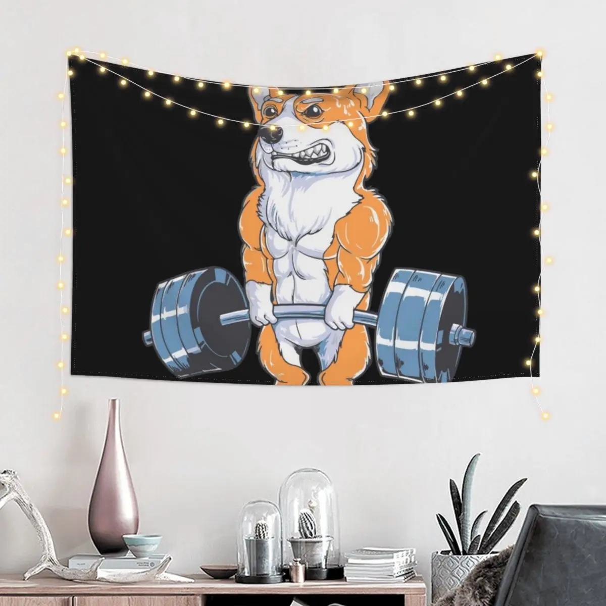 

Pembroke Welsh Corgi Dog Working Out - Funny Corgi Fitness - gym - installing muscles Illustrations Tapestry