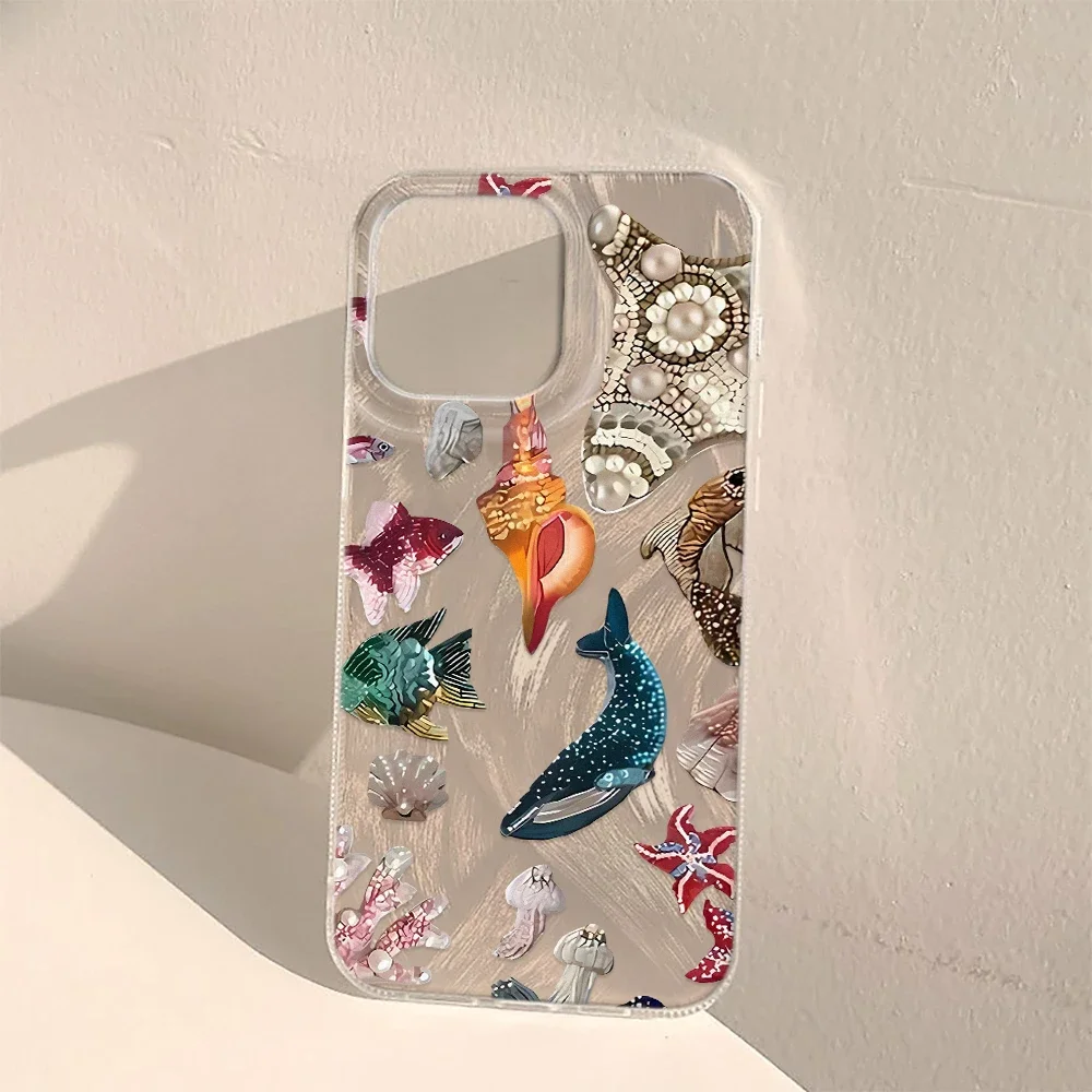 

Красочный чехол для телефона с изображением медузы и морской черепахи для IPhone 16 16E 15 14 13 12 11 Pro Max XS XR 7 8 Plus, противоударный жесткий чехол