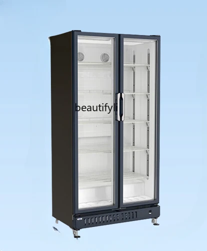 Air Cooling Frostless Commercial Vertical Single Door Transparent Glass Beverage Preservation Refrigerated Display Cabinet