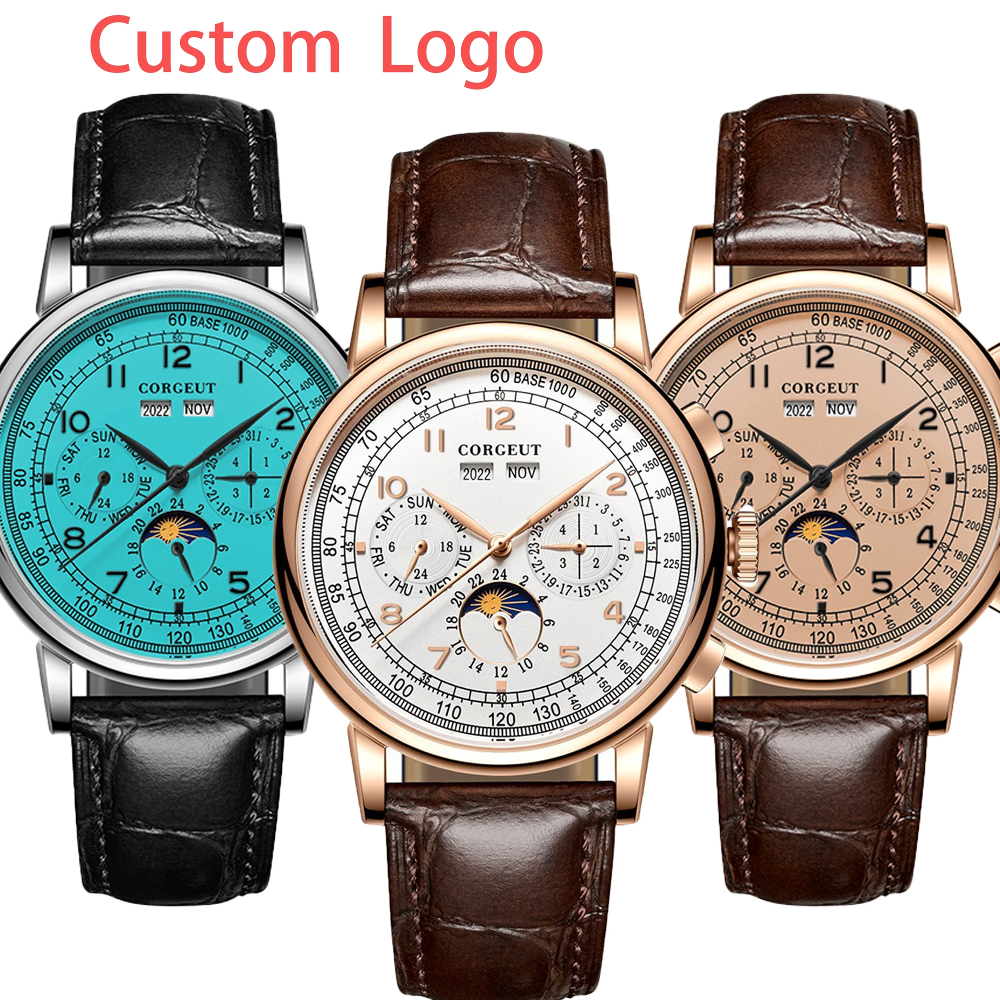 Custom Logo 41mm Automatic Mechanical Watches For Man Business Multification Date Day Month Year 316L Mechanical Men's Watches