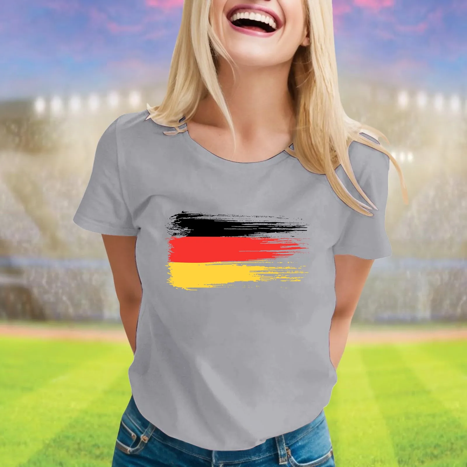 Lady's Summer Short Sleeve German Flag Utility Shirt Long Loose Shirts Women Cute Womens Dresses Fall Womens Summer Cotton Tops