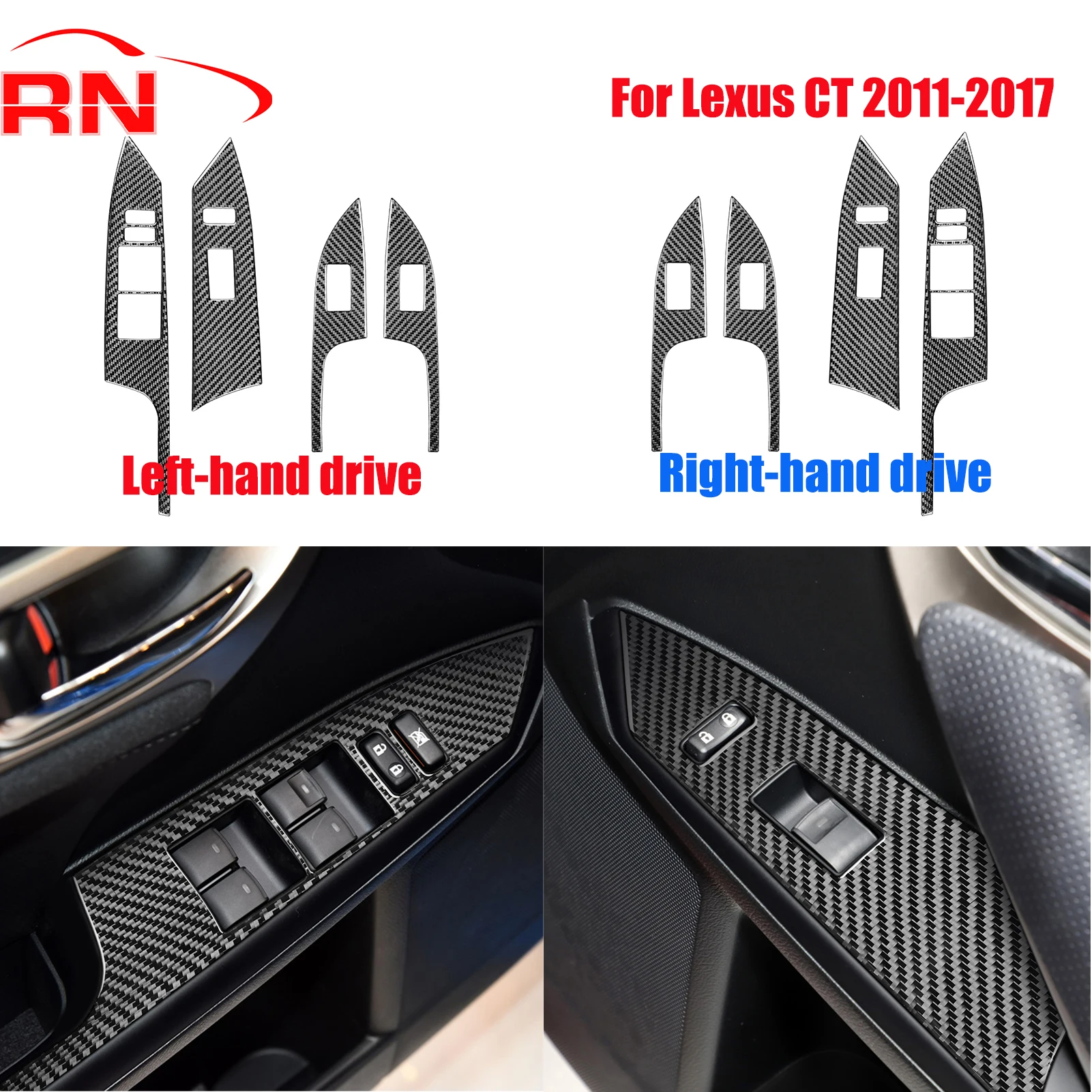 

For Lexus CT 2011-2017 Modified Carbon Fiber Car Window Lift Panel A Interior Accessories Piano Black Decorative Sticker