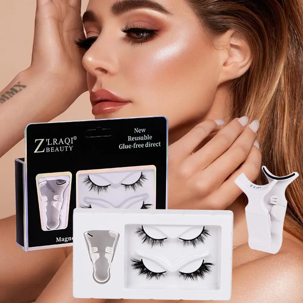 2pairs Natural Magnetic Eyelashes Natural Look Short Magnetic Reusable With Applicator Eyelashes Kit Z2A0