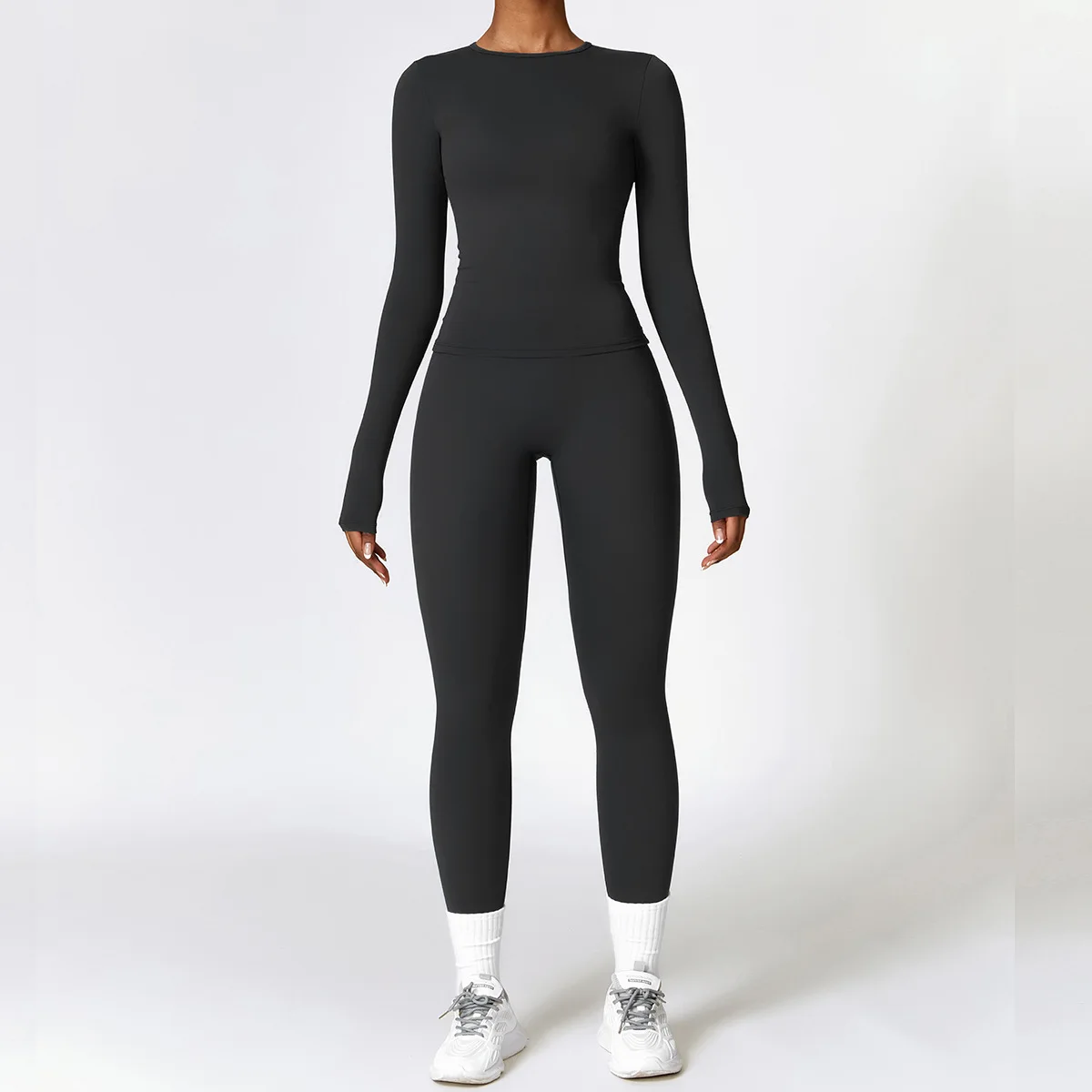 Conjuntos deportivos de 2 uds., ropa de gimnasio, conjunto de Yoga, ropa deportiva para mujer, Top corto de manga larga, mallas de cintura alta,