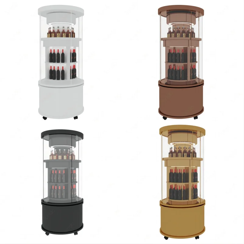 custom.SUNDO Wood Rotating Wine Cabinet Red Wine Storage showcase Tempered Glass Display Living Room