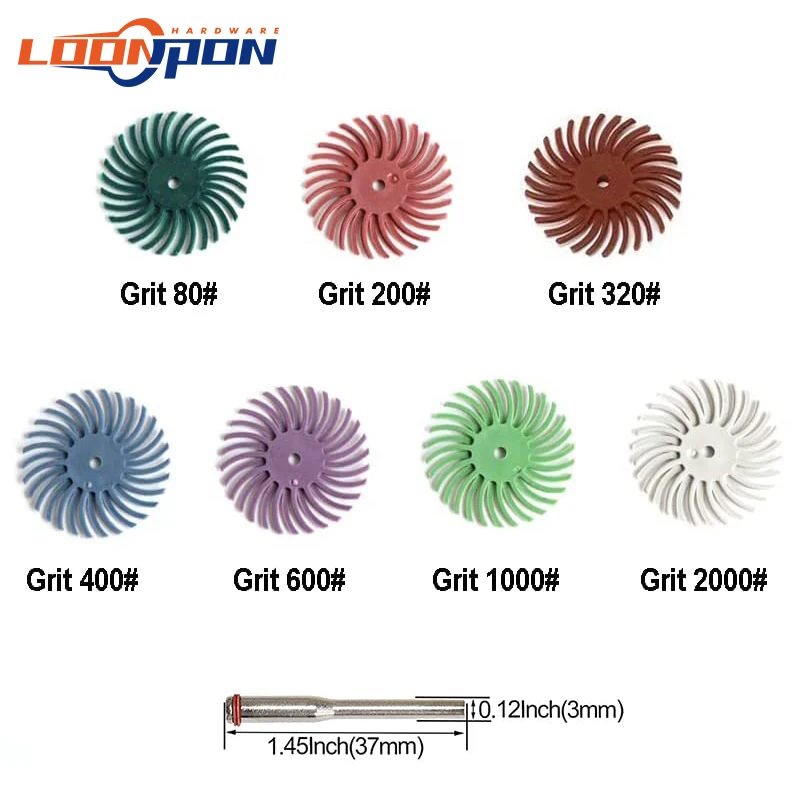 

Loonpon 1'' Radial Bristle Disc Kit Abrasive Brush 1/8" 3mm Shank Detail Polishing Wheel for Rotary Tool for Jewelry Wood Metal