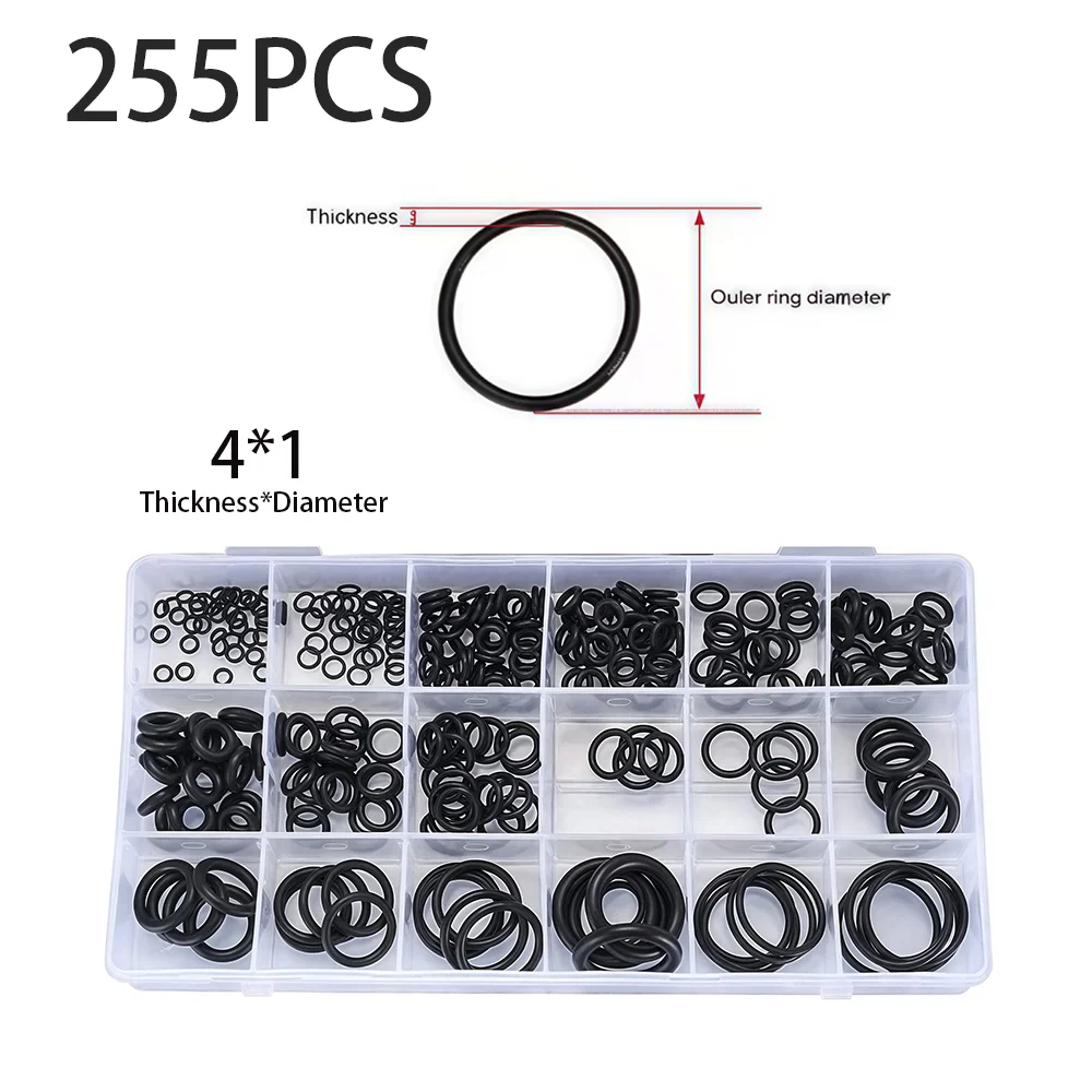 255pcs Rubber O Rings Kit, 18 Size Metric NBR Washer Gasket Sealing Assortment Kit, for Plumbing Faucet, Automotive, Air Or Gas