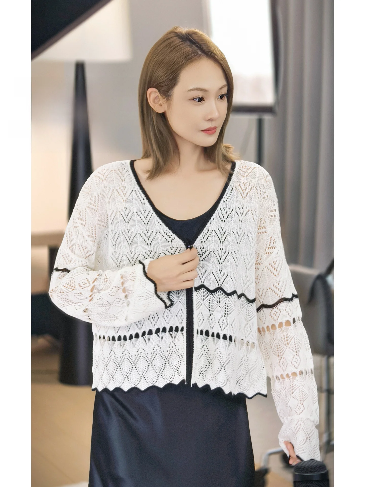 

MeiYang Nice Holiday II Knitted Open Cardigan Linen V-ne Color Blo Long Sve ort Length Commute Sle Women's ...
