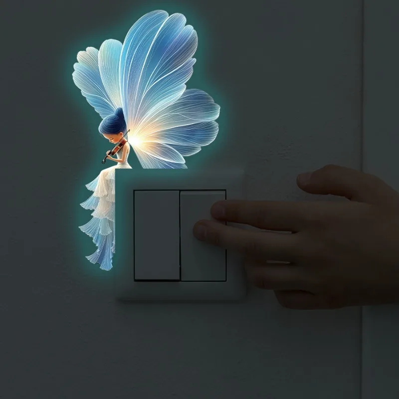Aesthetic Luminous Elf Wall Sticker, Violin Playing Girl Ambience Light Switch Sticker, Decorative Wall Decals