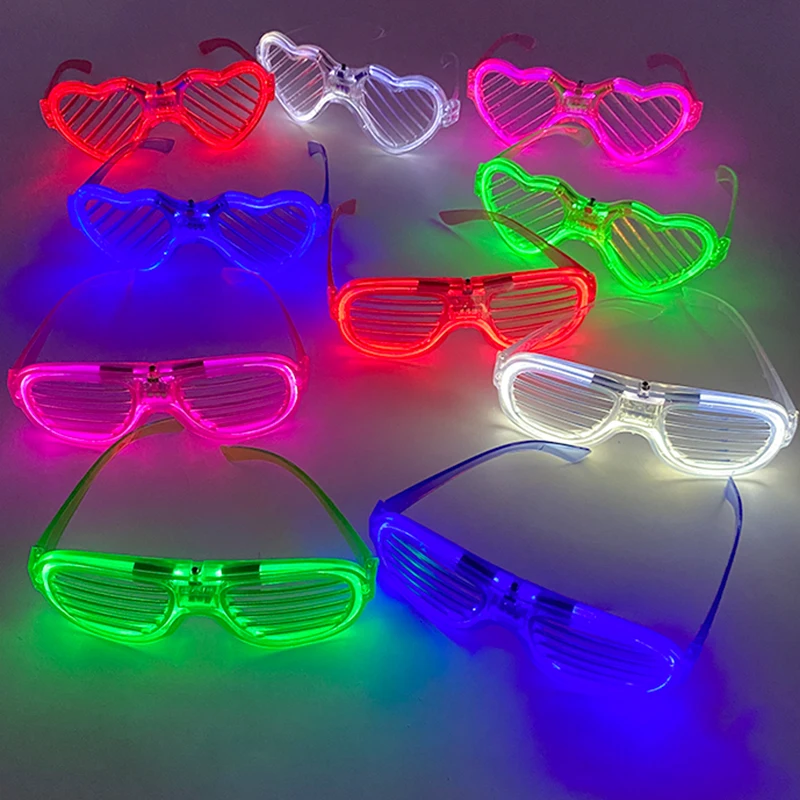 Hot Sale Flashing Neon Disco Glasses With Light Heart-shaped Luminous LED Party Glasses Bar Birthday Glowing Glasses Club Props