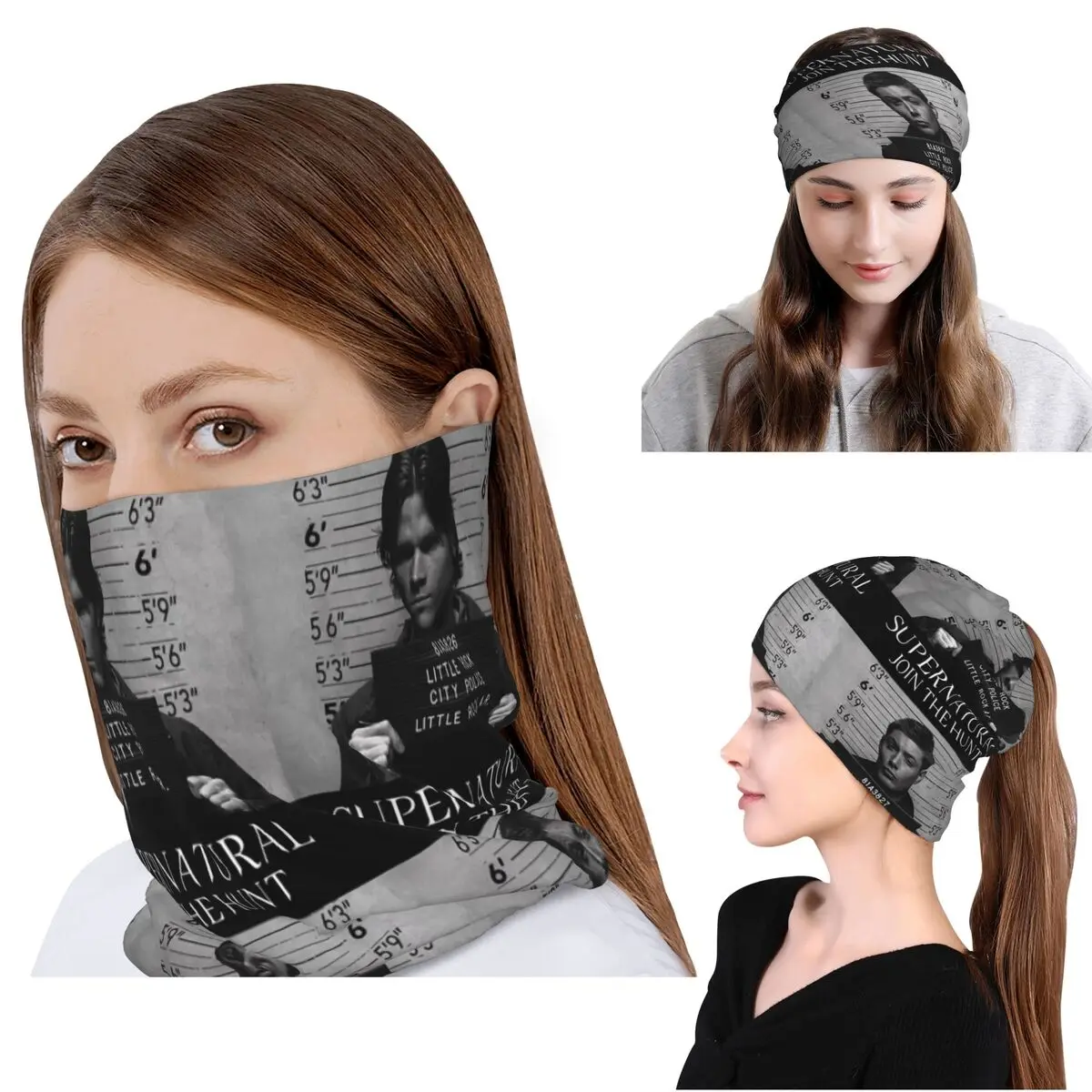 

Supernatural Mugshots Sam And Dean Bandana Neck Gaiter Wrap Mask Scarf Warm Balaclava Beanies Hat for Men Women Adult Washable