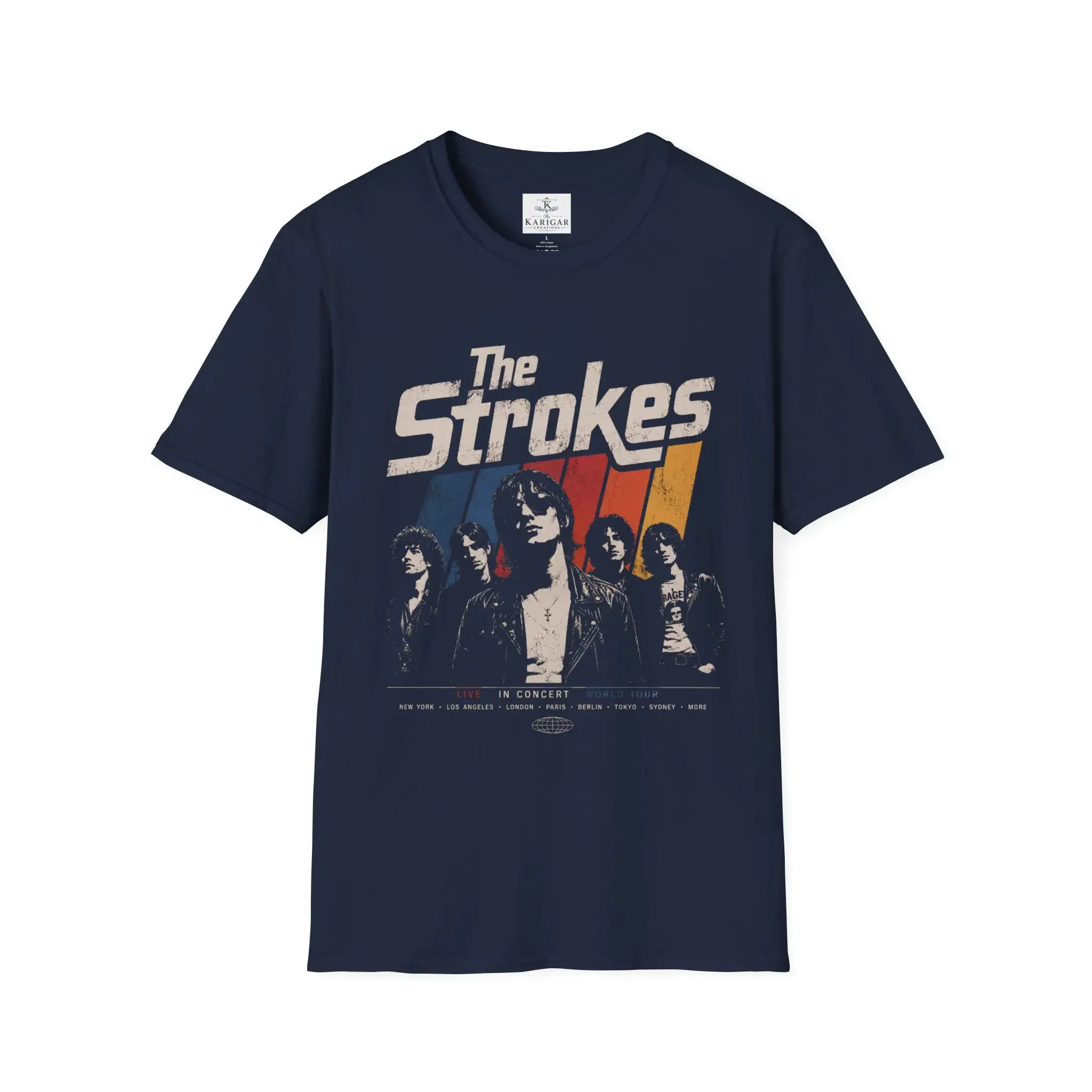 The Strokes Band 2026 Tour T‑Shirt, Retro Poster Graphic Print, Street Style Unisex Vintage Cotton Short Sleeve Tee