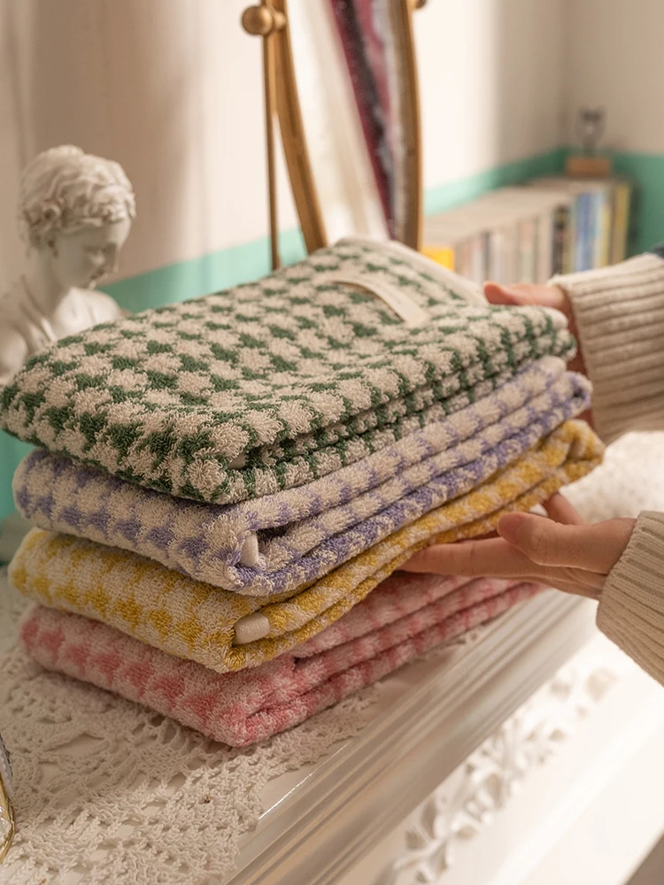 

Houndstooth Cotton Towel Bath Towel Set, Children's Face Wash Home Retro High-Grade Cotton Thickened Handkerchief Face Towel Abs
