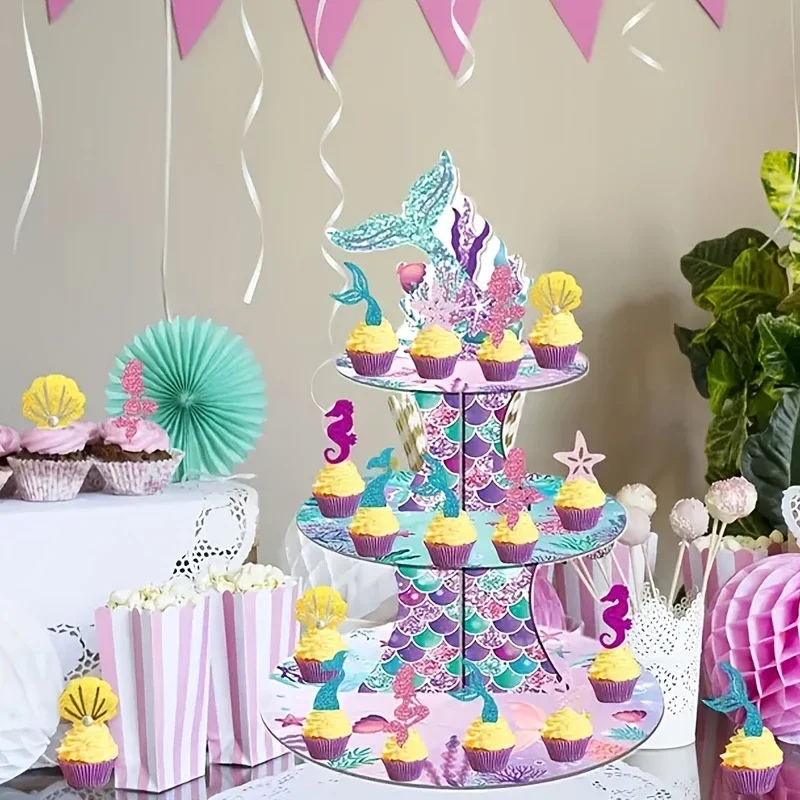Meerjungfrau-Cupcake-Ständer, Geburtstagsparty-Dekorationen, unter dem Meer liefert Gefälligkeiten mit Meerjungfrauenschwanz-Topper für kleine Mädchen