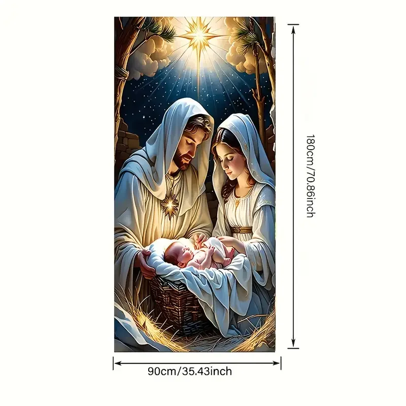 ستارة باب الحفلات بطابع عيد الميلاد من VIKAMA مع مريم العذراء وزخارف كوخ الشتاء للاحتفال بعيد الميلاد