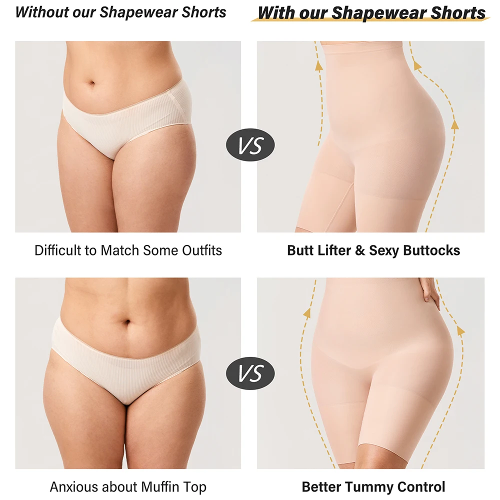 Women\'s Plus Size Tummy Control Panties High Waist Thigh Slimmer Shapewear Three Lengths Shorts Mid Waist XS-XL 2XL 3XL