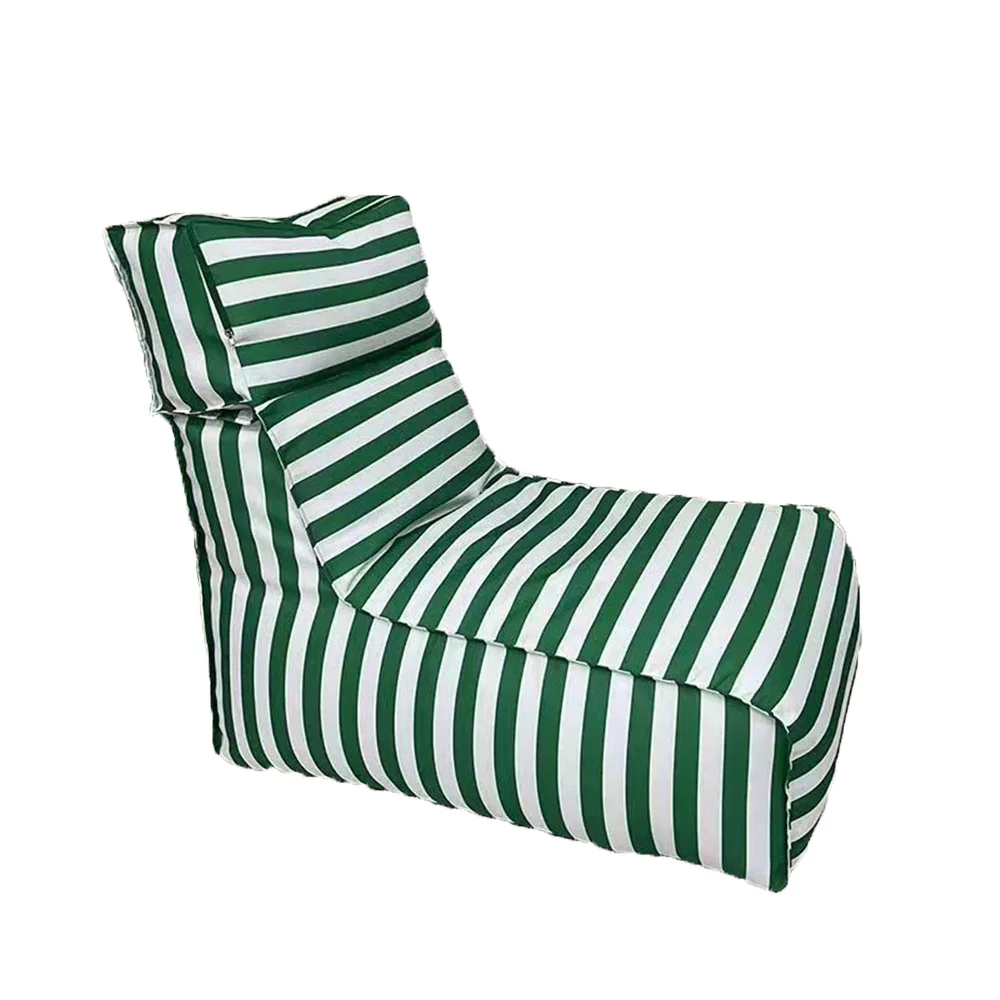 #Modern Outdoor Striped Fabric L-Shape One Seat Lounger Ultra Soft Foldable Furniture Comfy Beanbag Removable Cover EPS Filled