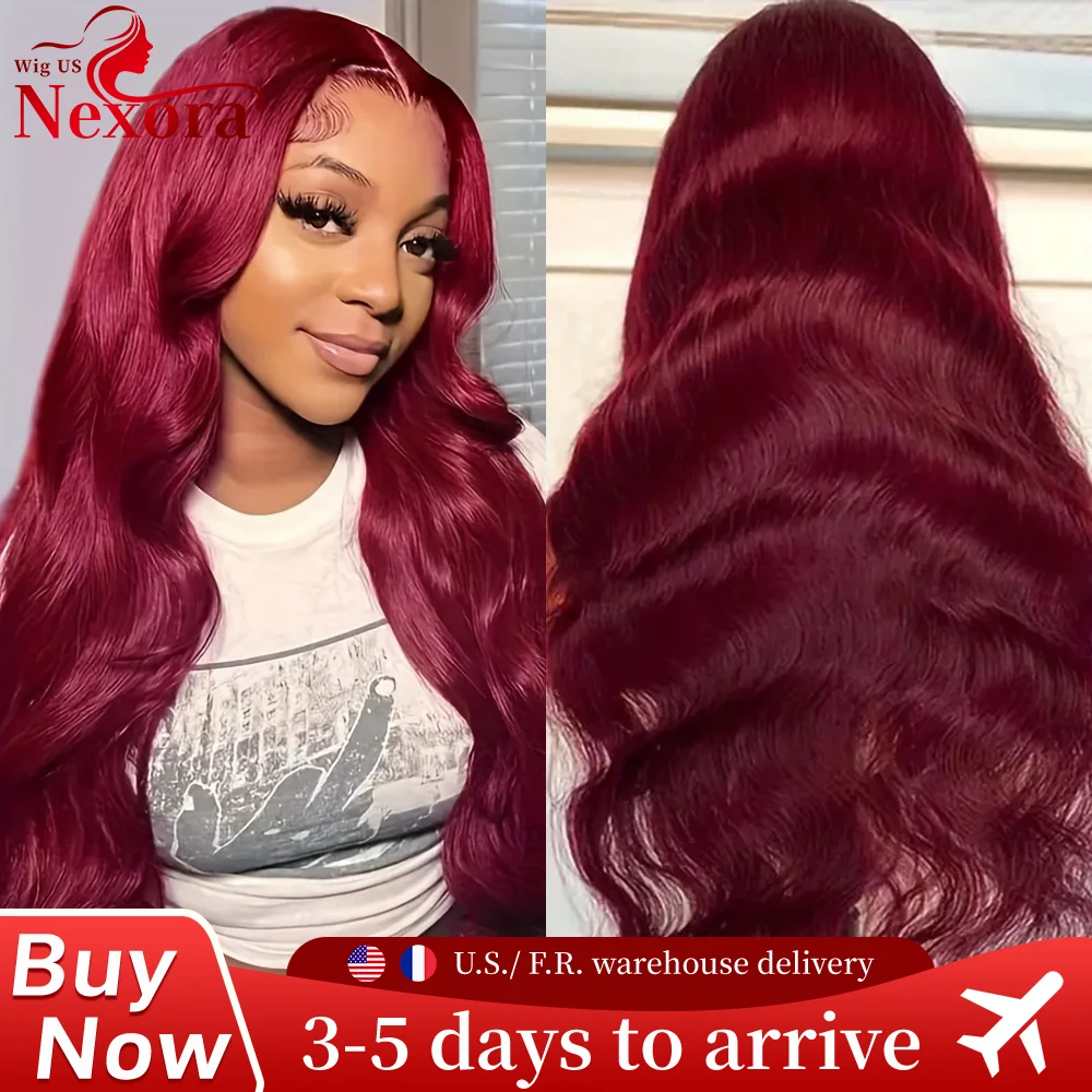 30 Inch Brazilian Loose Body Wave 99J Burgundy 13x4 Lace Frontal Wig 220% Density Pre Plucked 13x6 HD Lace Front Human Hair Wig