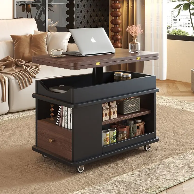 Movable folding coffee table Living room small apartment sofa Solid wood side cabinet
