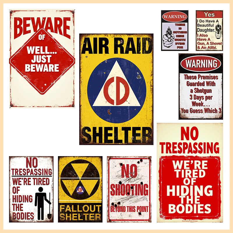 Placas de Metal Vintage Engraçadas de Advertência: Proibido Entrar - Abrigo Fallout - Pôster Retrô para Decoração de Parede, Casa, Bar, Caverna do Homem - Placa de Metal com Humor