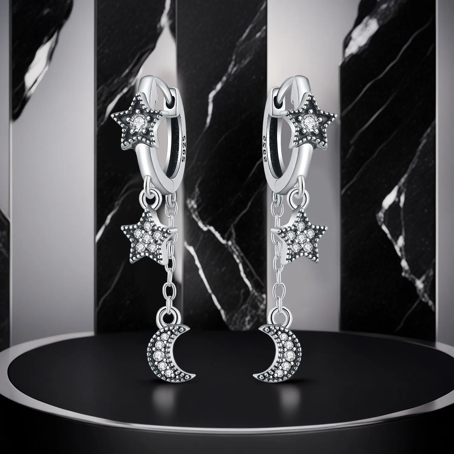 Orstarry 925 Sterling Silver Star Moon Tassel Drop Earrings Women Earrings Fashion Party Original Jewelry Gifts view 5