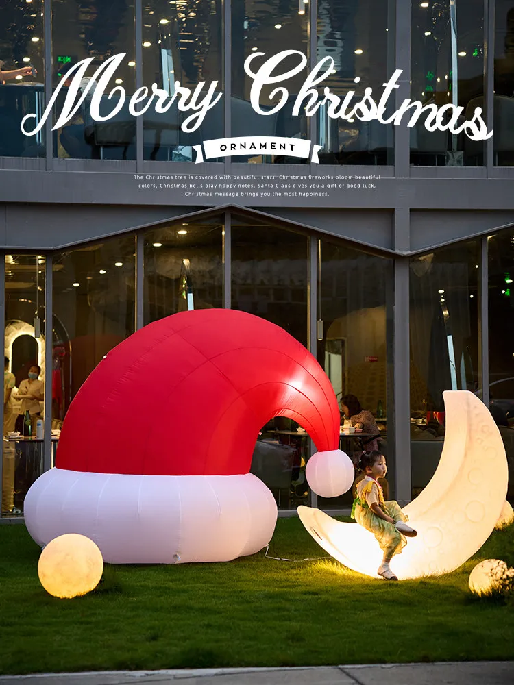Christmas Santa Hat Climbing Wall Inflatable Balloon Scene Atmosphere Hanging Decor