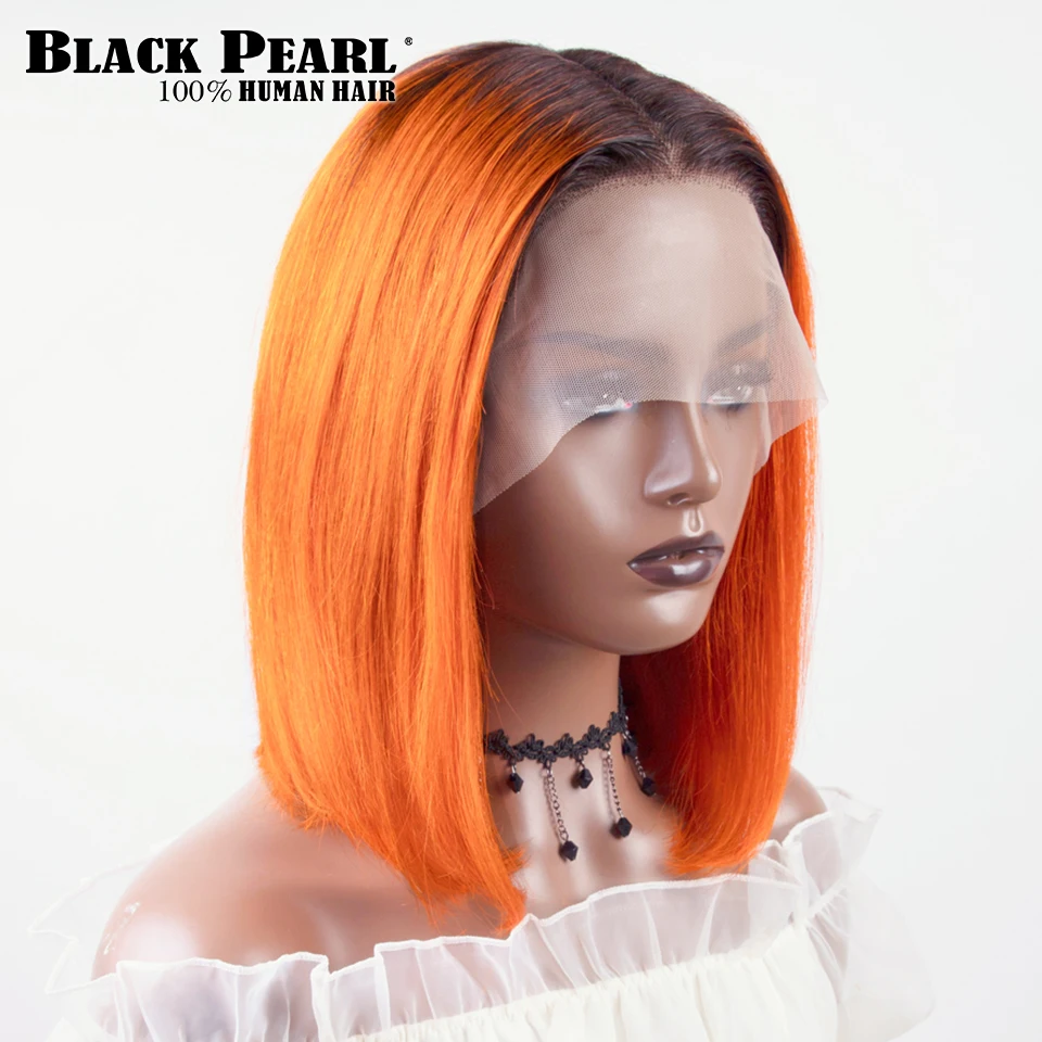 Peluca de cabello humano con frente de encaje de Color naranja Omber para mujeres negras pelucas rectas Bob pelucas de encaje de cabello humano Bob corto recto en venta