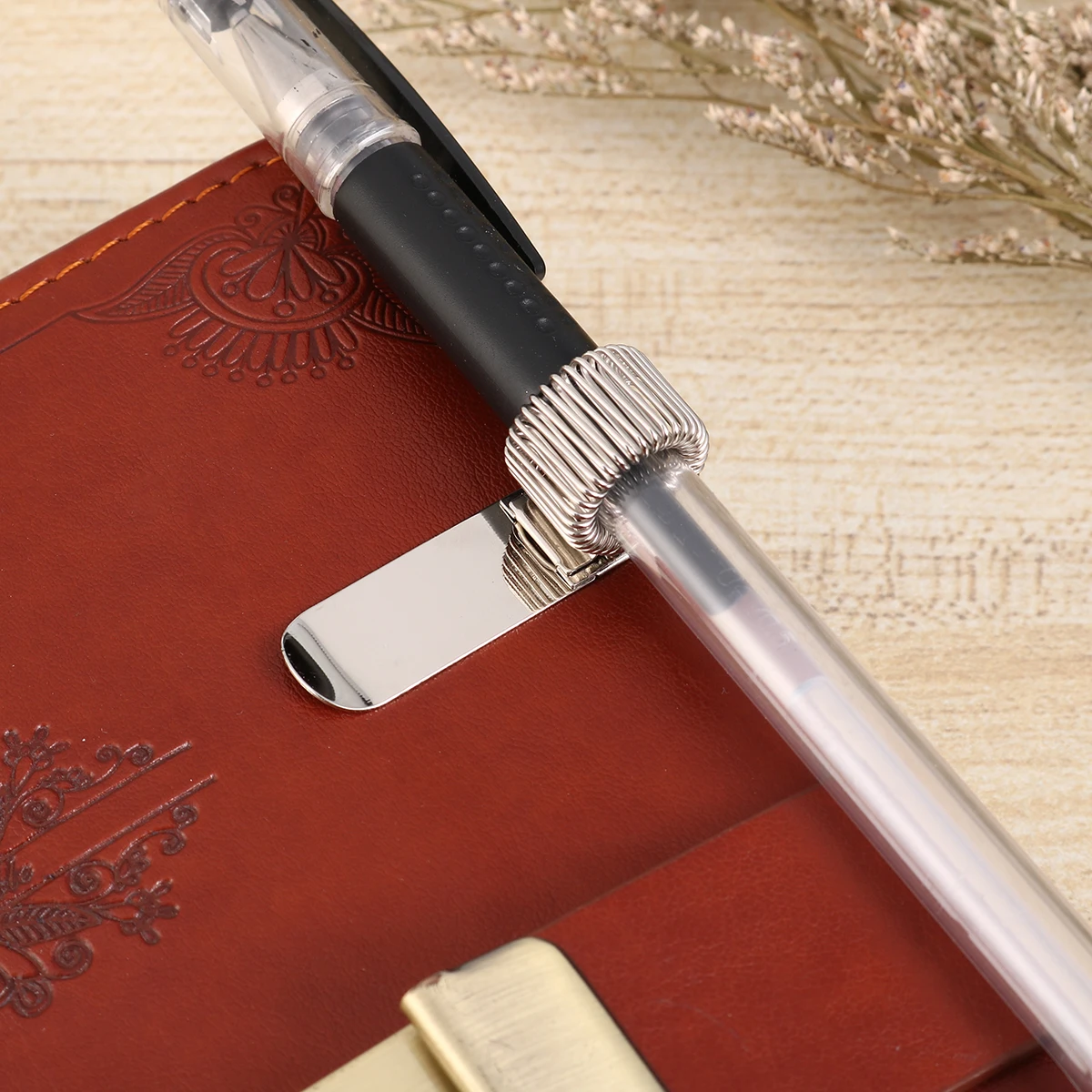 

12Pcs Metal Pen Holder Elastic Spring Clip Portable Creative Office School Supplies Notebook Accessories Metal Pen Holder