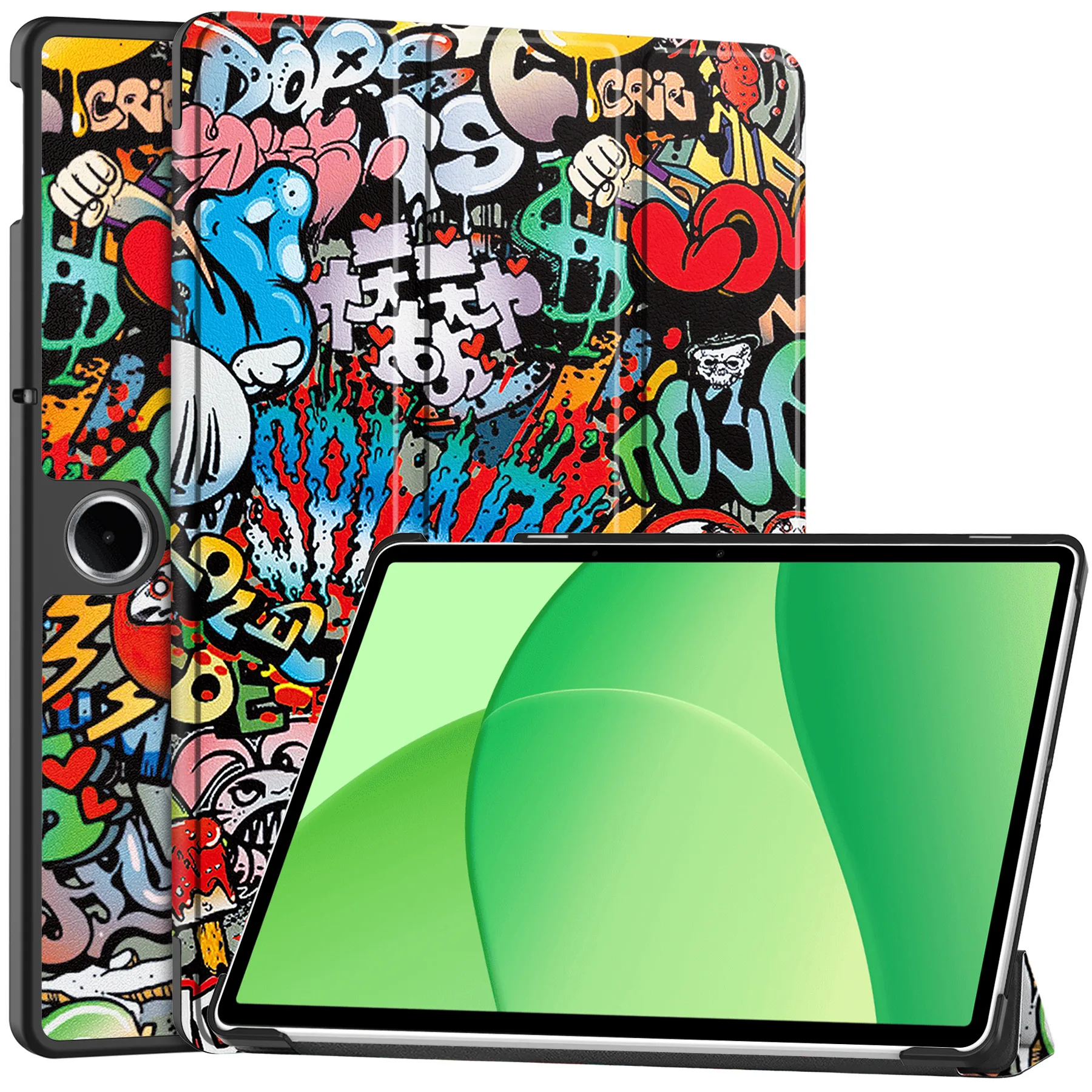 

For Oppo Pad SE / OnePlus Pad Lite Case Pattern Print Leather Stand Tablet Cover - Graffiti