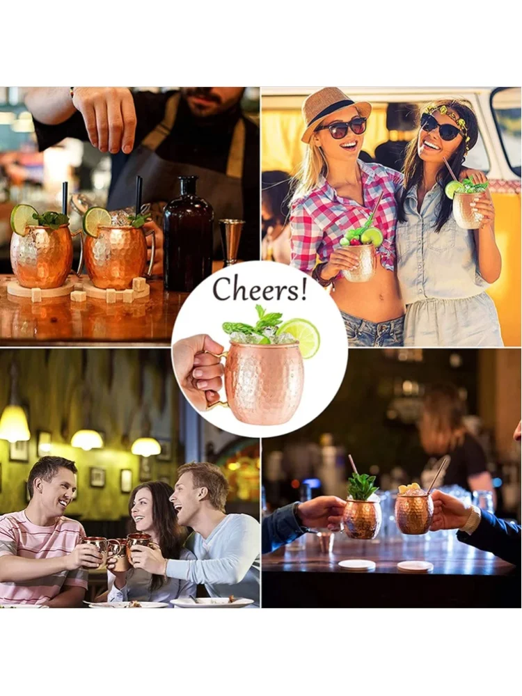 2 sztuki kubków do koktajli „Moscow Mule”, pojemność 530 ml, miedziane, z wzorem imitującym młotkowanie – idealne do serwowania gorącego wina, koktajli, wina, piwa i zimnych napojów. — 2