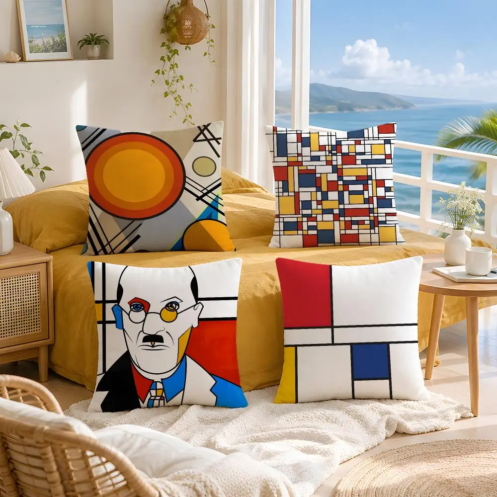 Artist Mondrian Cushion Cover Throw Pillow Short Plush Fresh Natural Cushion for Living Room Sofa Ornament Present Gift