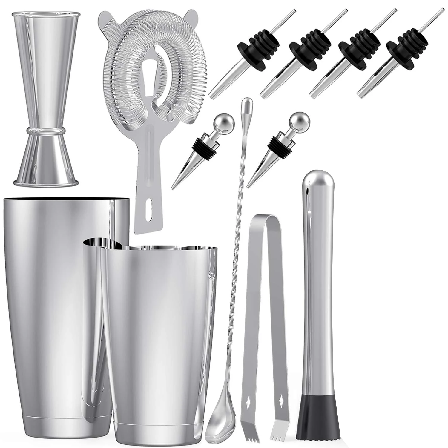 

Stainless Steel Boston Cocktail Shaker Bar Set Tools with 28Oz/20Oz Shaker Tins Measuring Jigger Mixing Spoon Liquor Pourers