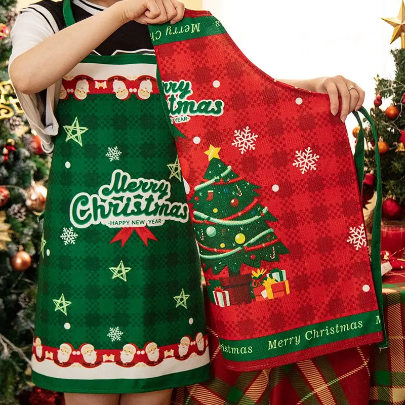 Ins Christmas Apron Festive Atmosphere Sleeveless Smock Anti-fouling Waterproof Restaurant Overalls Aprons Xmas New Year Gifts