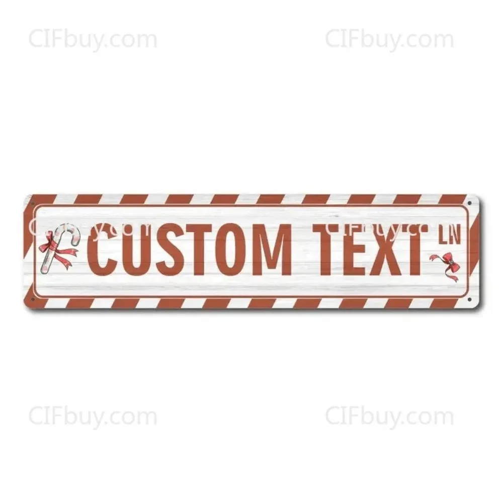 [CIFbuy][2D Flat] Personalized Candy Cane Metal Sign,Custom Text Brown Striped Home Wall Decor (Only For Decoration)